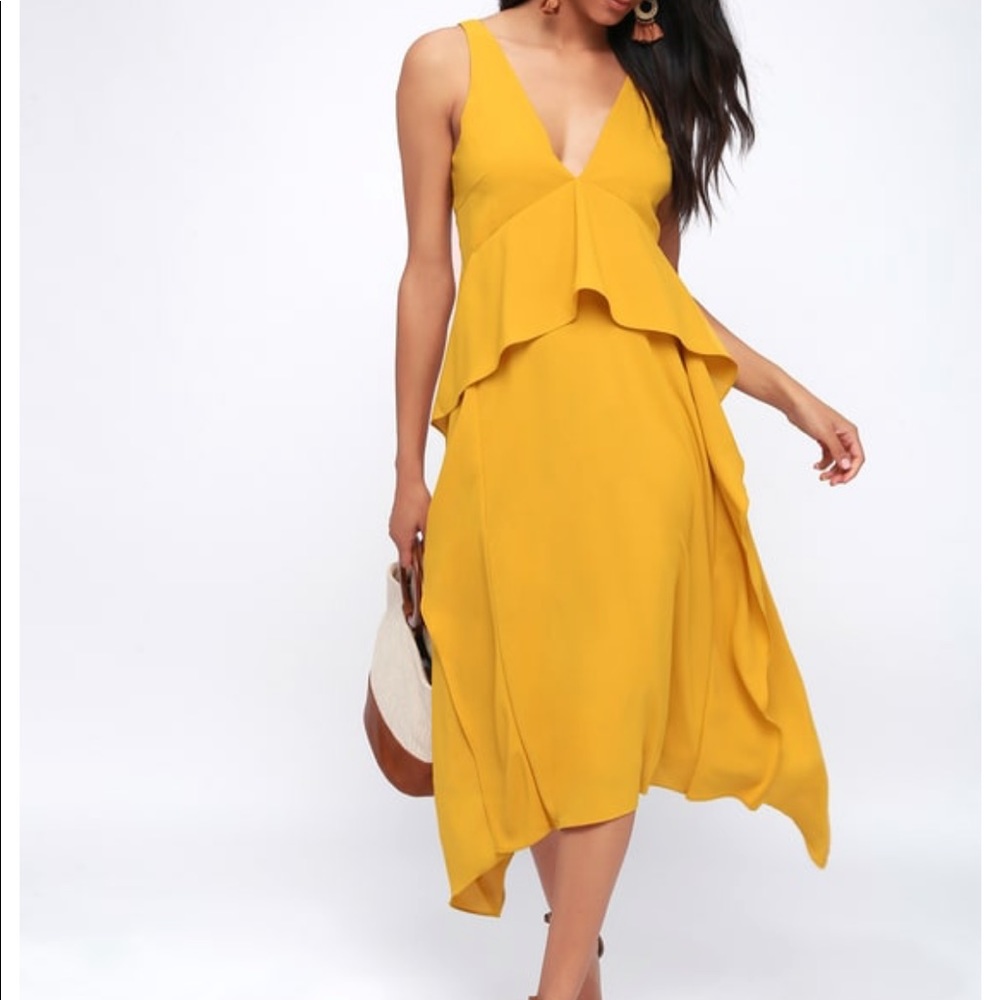 ISO Adelyn Rae Bae Mustard Yellow Ruffled Midi